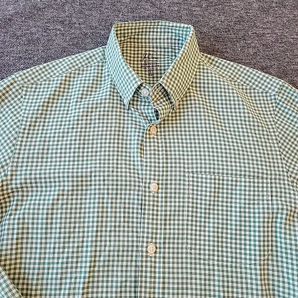 J Crew Lightweight Oxford Cloth Shirt Men's Small Slim Green Check Gingham‎